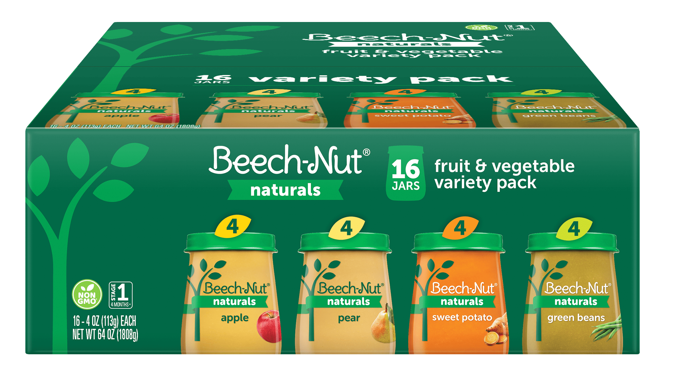 Beech Nut Naturals Stage 1 Baby Food Variety Pack Fruit Vegetable 4 
