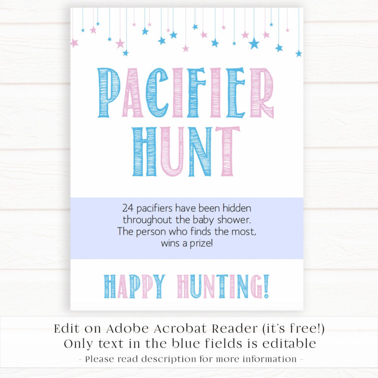 EDITABLE Gender Reveal Pacifier Hunt Game Printable Baby Shower Games 
