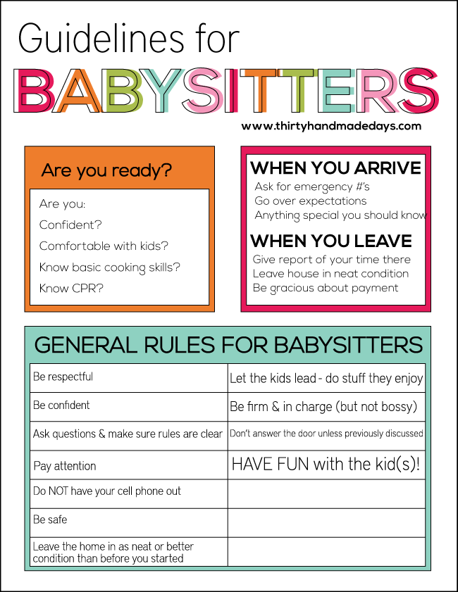 Guidelines For Babysitters Thirty Handmade Days