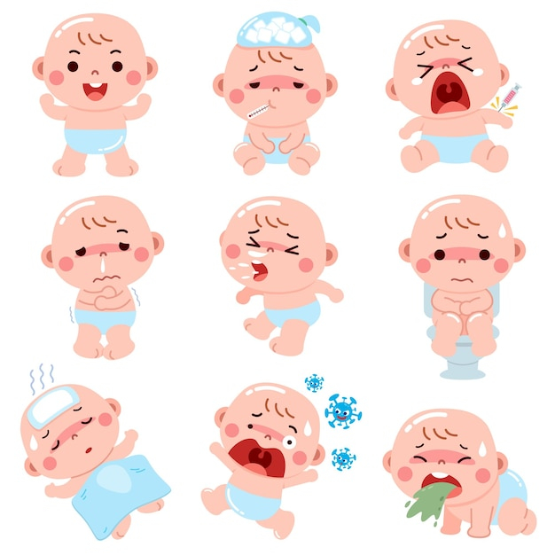 Premium Vector Cartoon Baby Character Sick Baby
