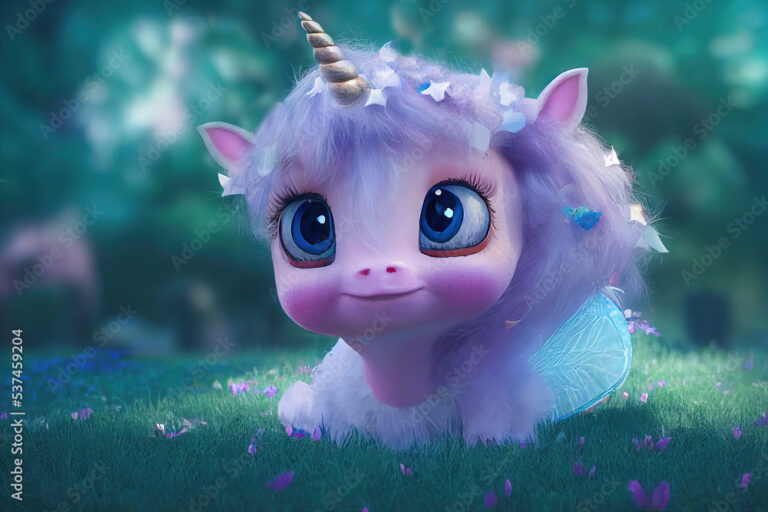Rainbow Baby Unicorn Adorable Cute Animal Characters Fantasy Backdrop 